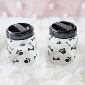 Pet Treat Jar Storage Containers with Black Paw and Bone Design, Set Of 2